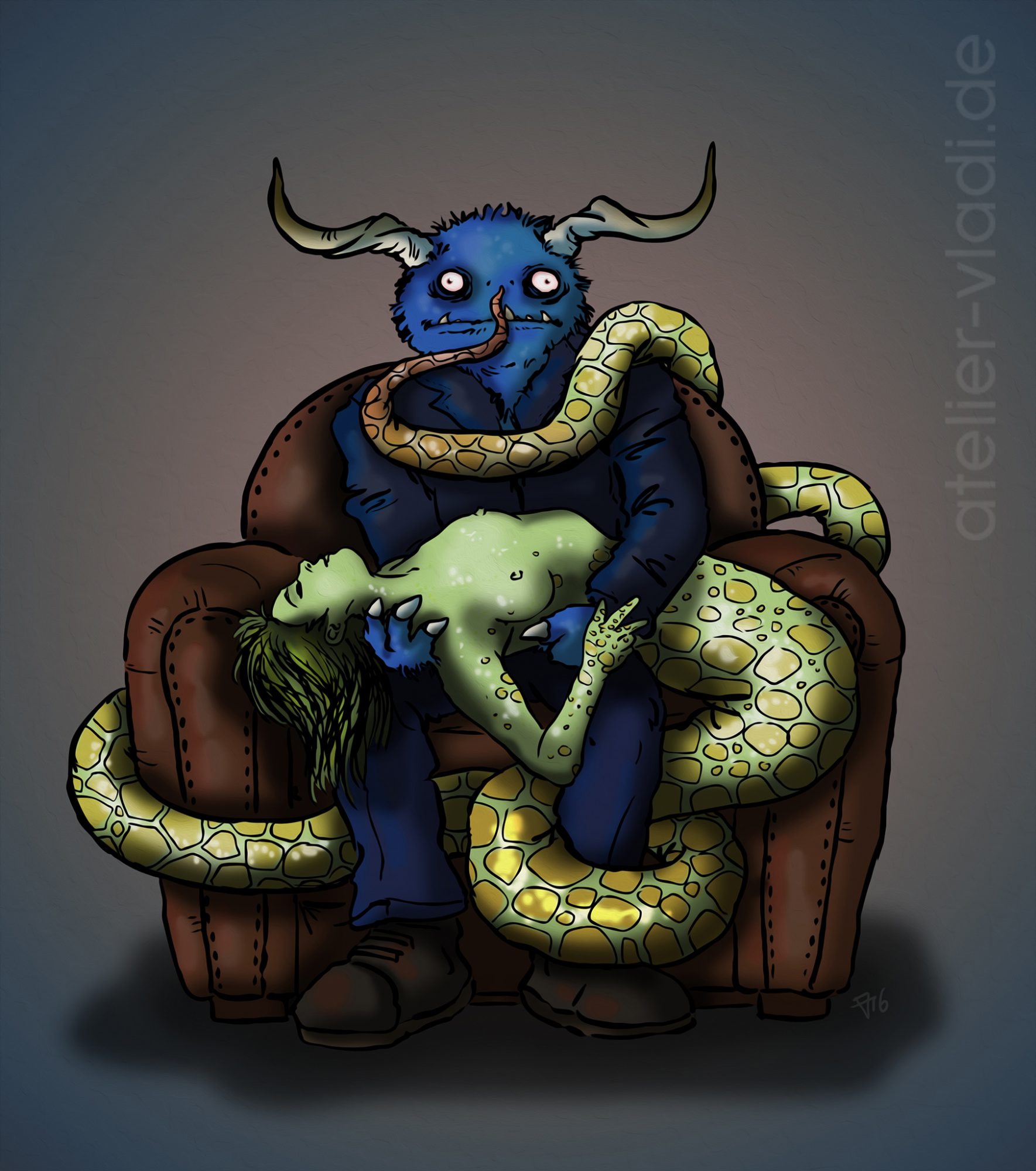 blaues monster schlangenfrau